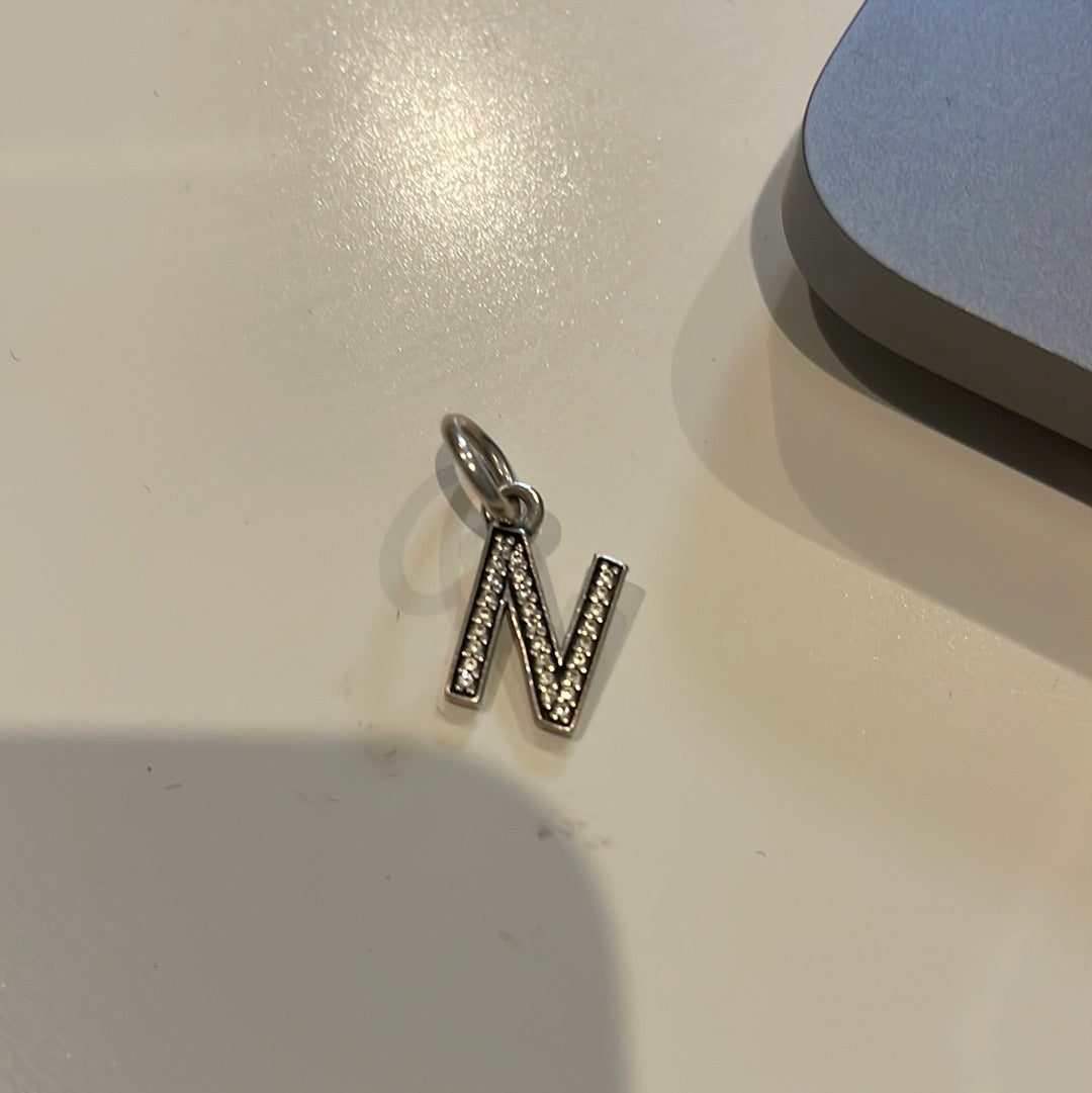 Genuine Pandora Pave Dangle Letter N Pave Charm