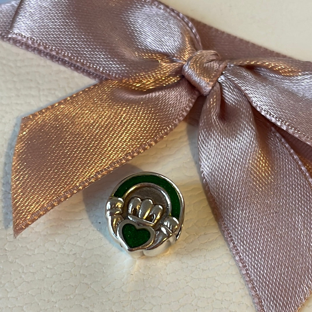 Genuine Pandora Green Enamel Good Luck Charm Heart