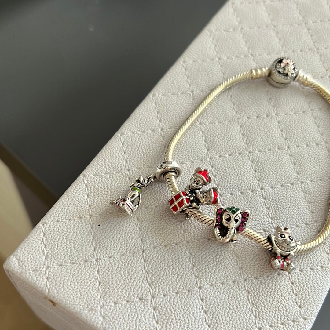 Bundle of Sterling Silver Charms and Bracelet Disney