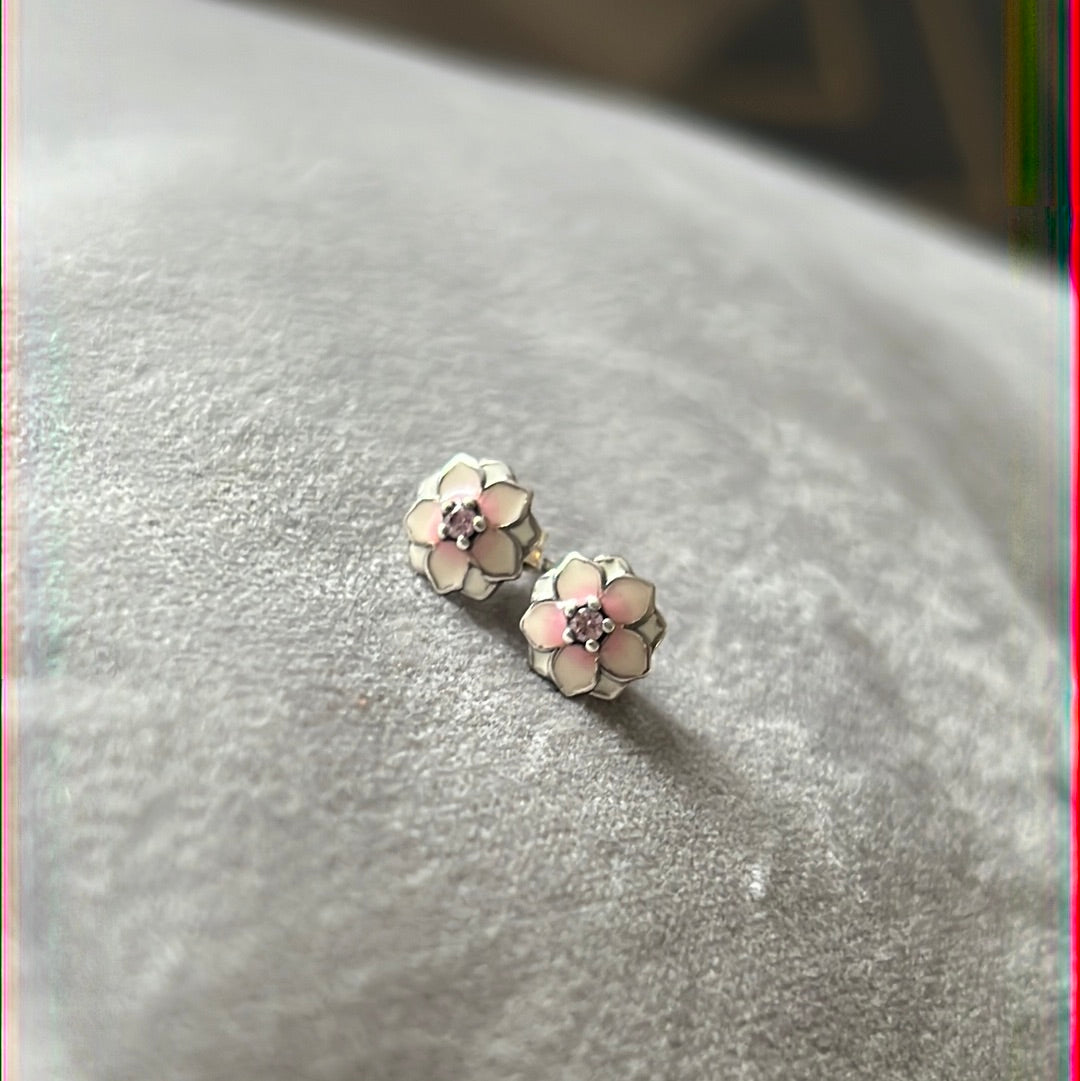 Genuine Pandora Pink Magnolia Flower Bloom Earrings