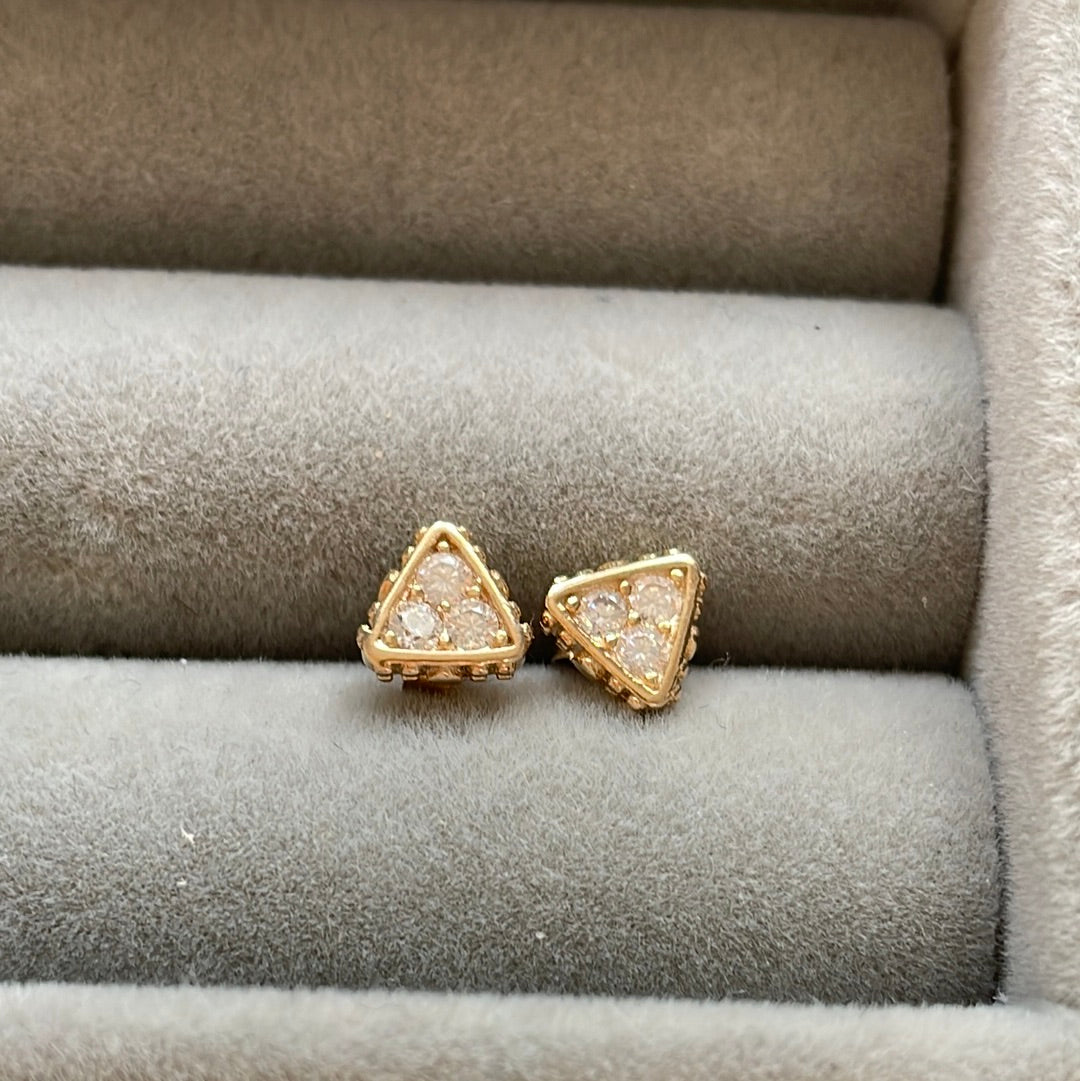 Unbranded Sterling Silver Shine Gold Pave Triangle Stud Earrings