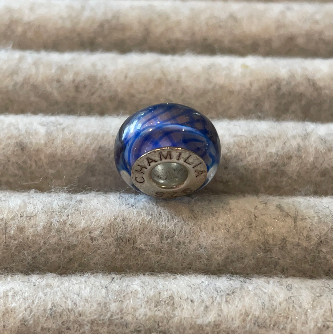 Genuine Chamilia murano - Purple with blue lines