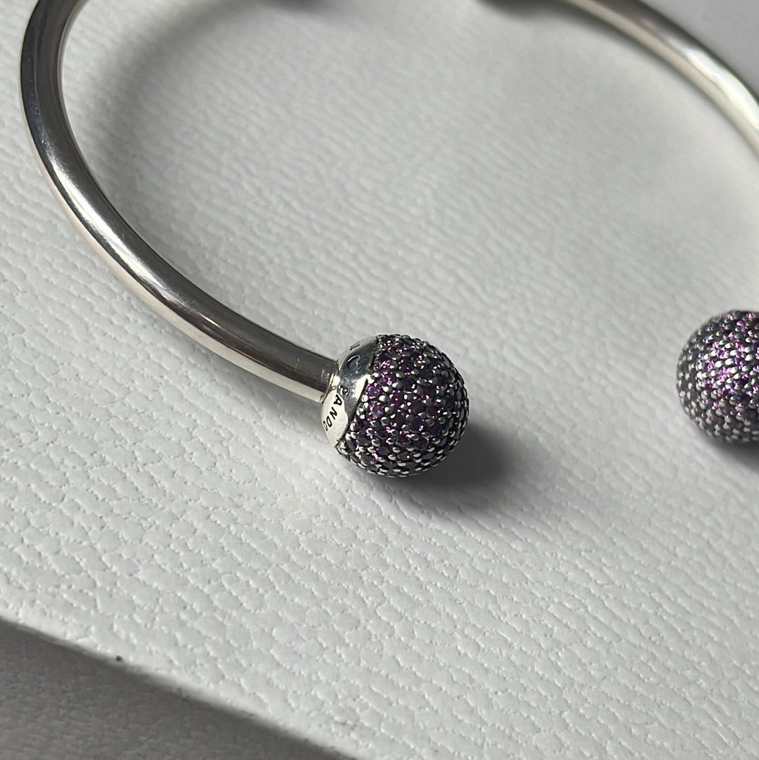 Genuine Pandora Open Torque Bangle Size 3 Large With Clear Pave Ends