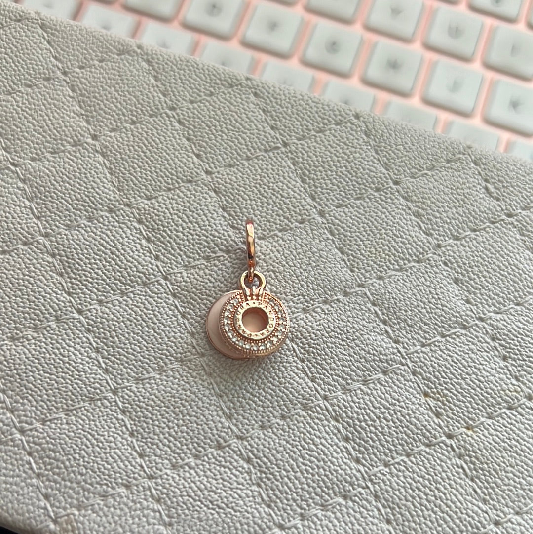 Genuine Pandora Rose Gold Pave Crown O Circle Pink Enamel Dangle Charm