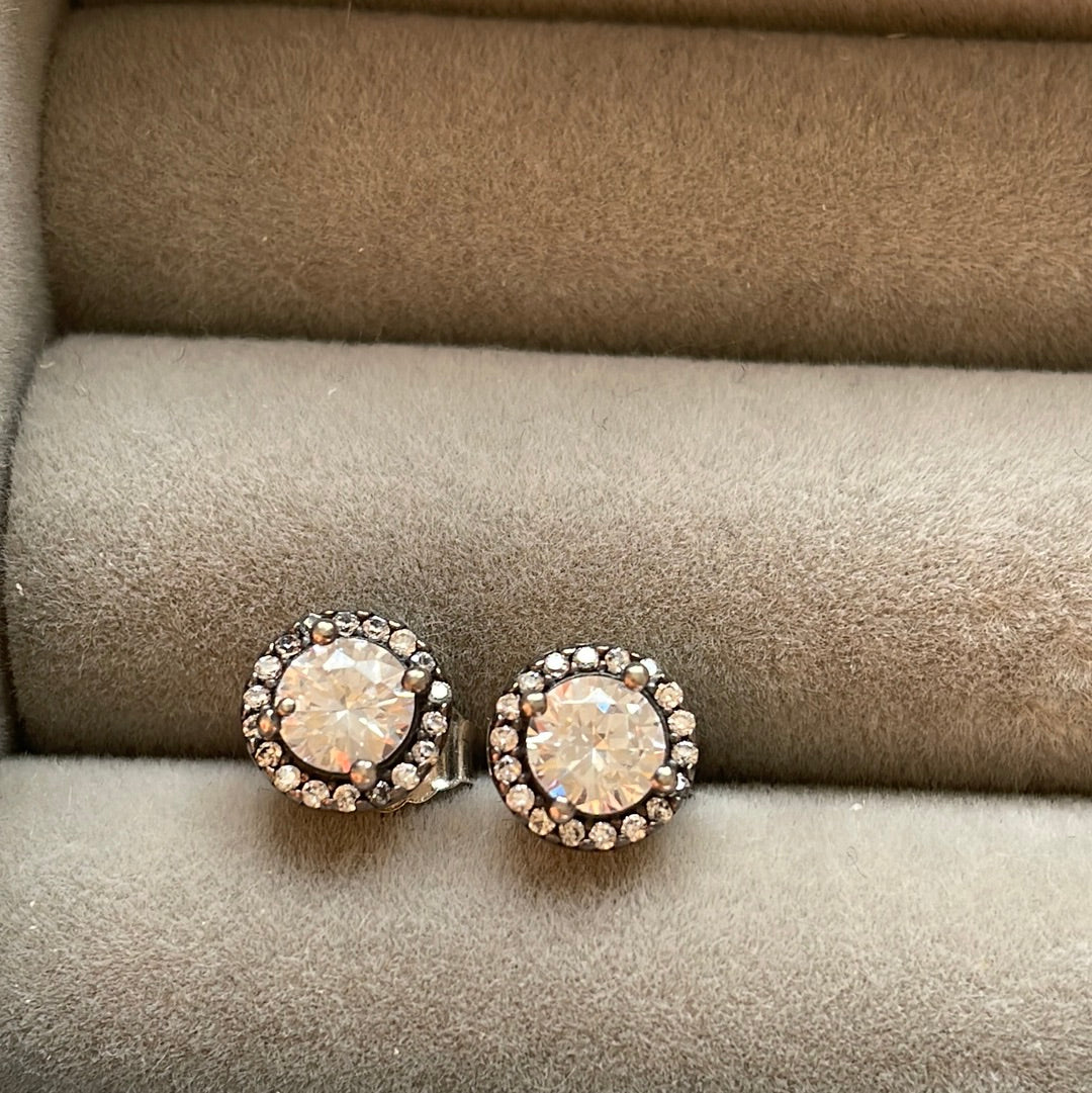Genuine Pandora Clear Pave Circle Stone Studs Earrings