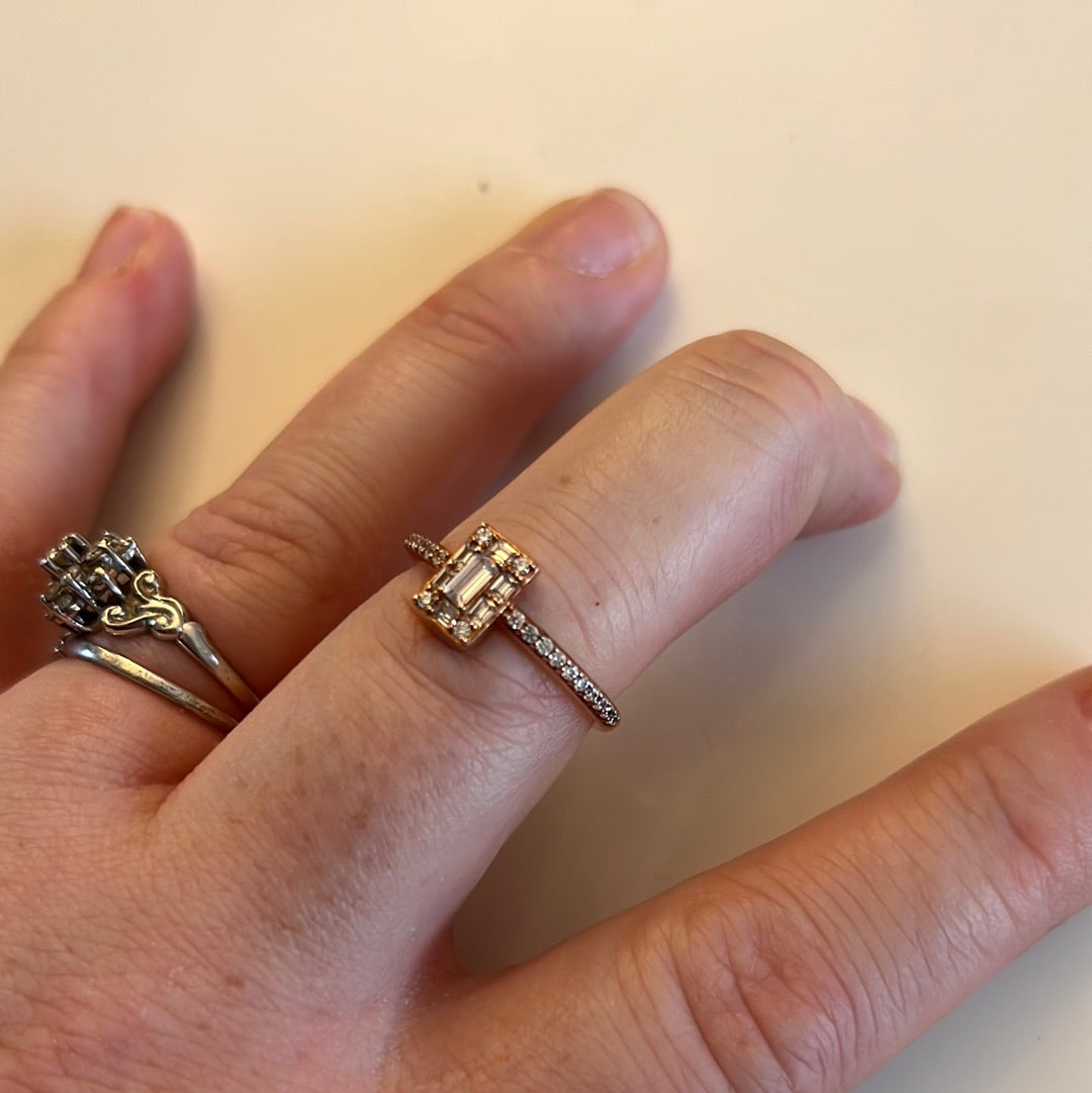 Genuine Pandora Rectangle Rose Gold CZ Pave Ring Size 52