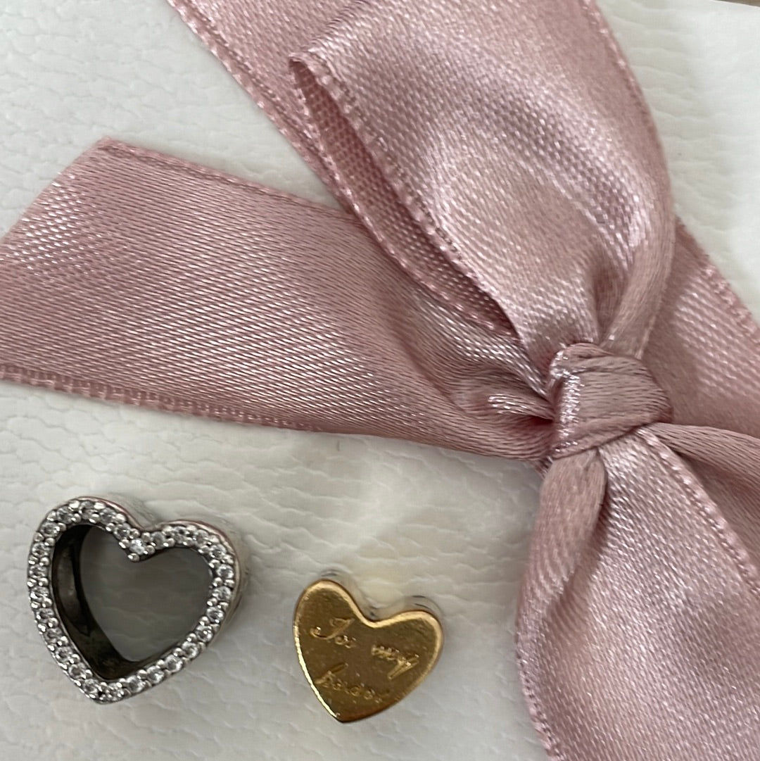 Genuine Pandora Two Tone Heart Pave with Removable Heart Charm 'in my heart'