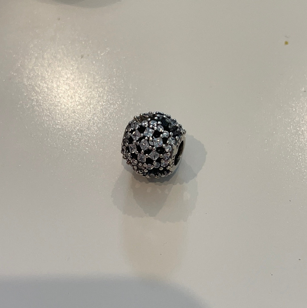 Genuine Pandora Sparkle Pave Open Work Snowflake Ball Charm