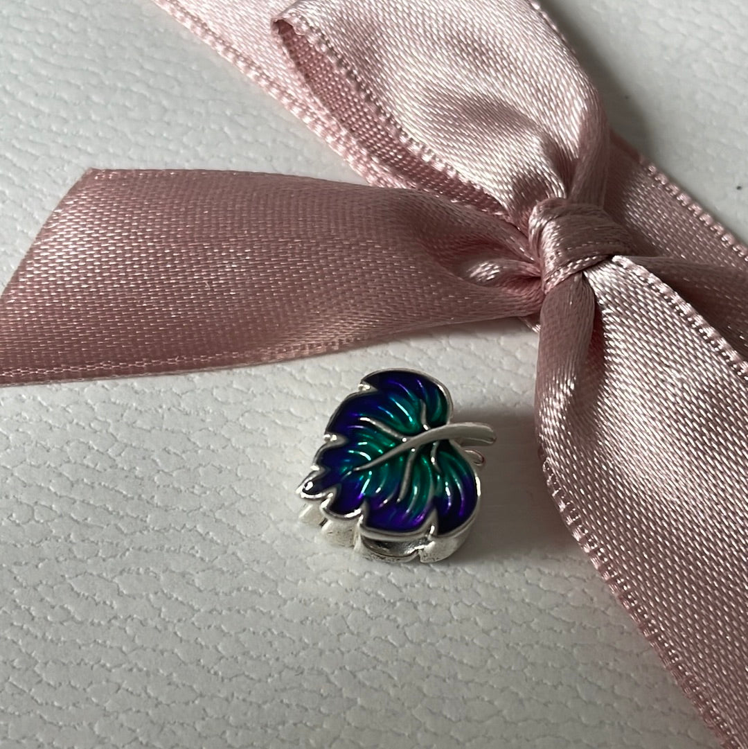 Genuine Pandora Purple and Green Enamel Leaf Charm