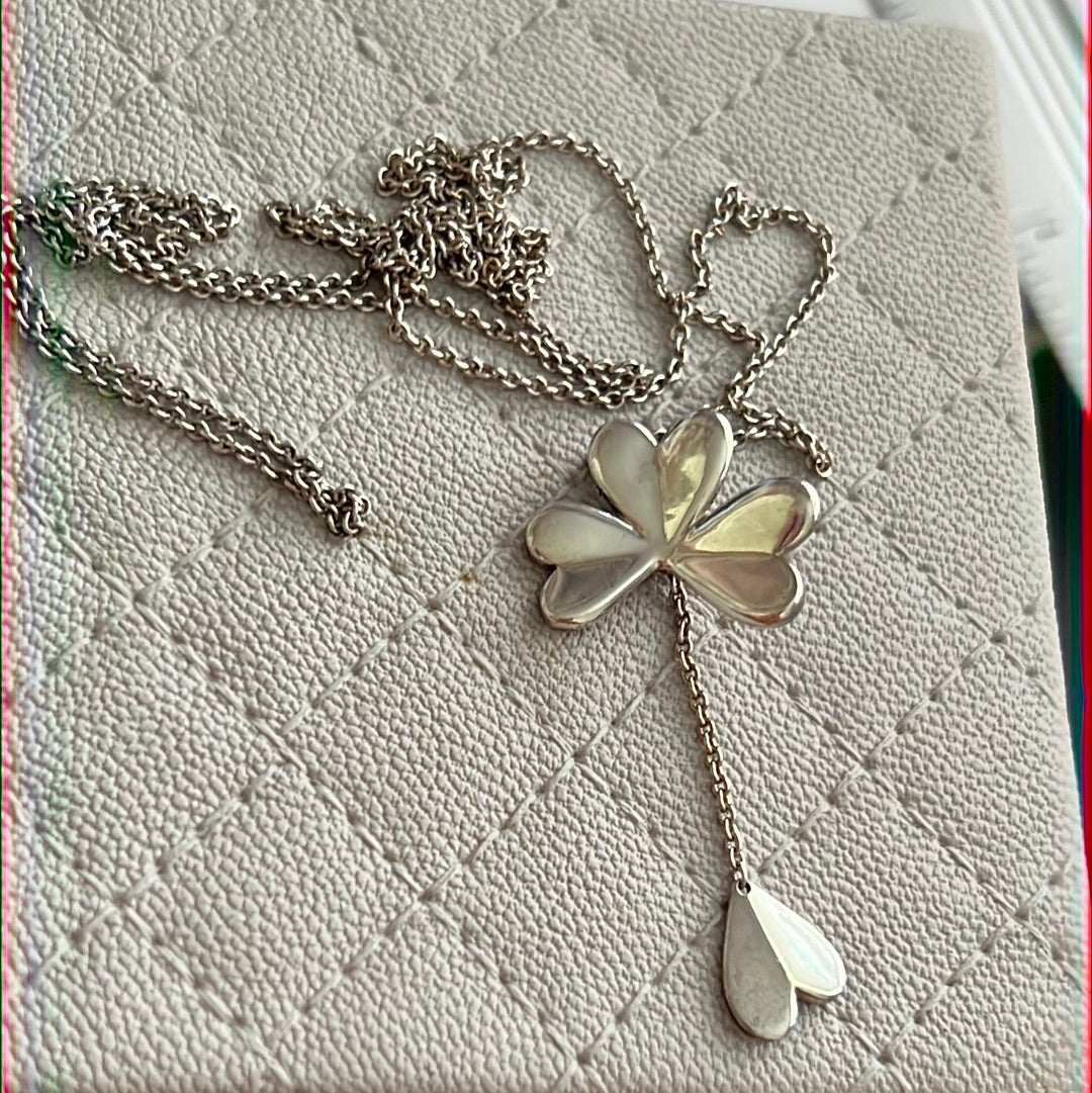 Genuine Pandora Lucky Four Petal Flower Clover Pave Bar Necklace Adjustable