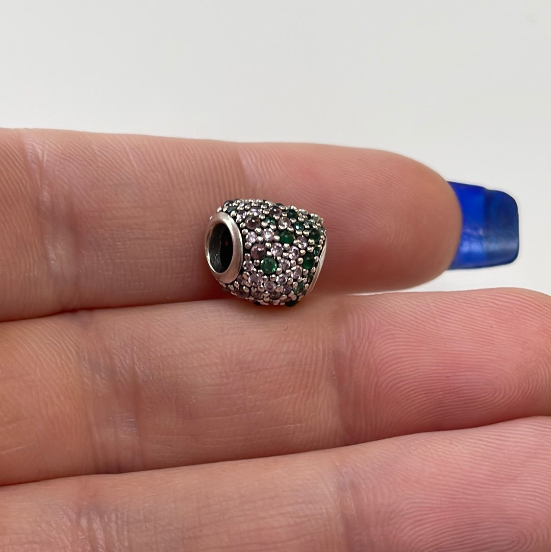 Genuine Pandora Lucky Clover Green and Clear Pave Heart Charm