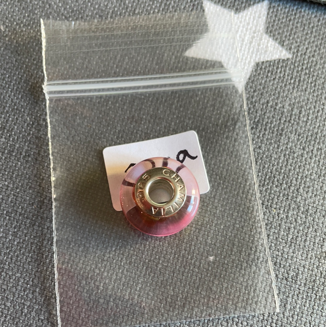 Genuine Chamilia Pink With Yellow Shine Sparkle Foil Murano Glass Charm With Bubbles