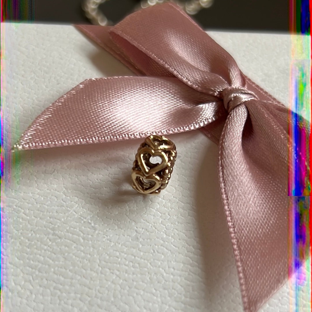 Genuine Pandora Solid 14ct Gold Openwork Hearts Spacer Charm HTF