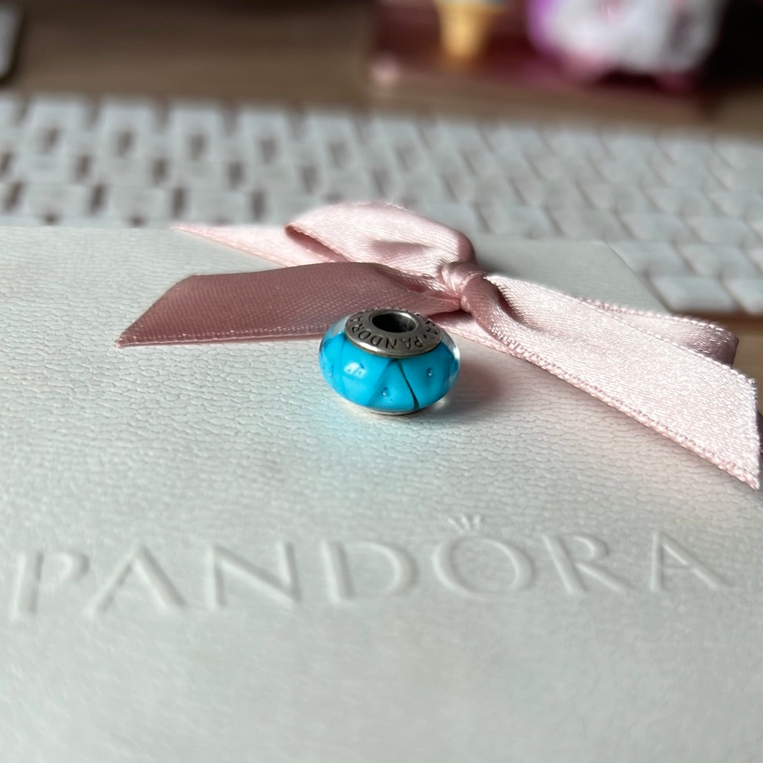 Genuine Pandora Blue Bubble and Triangle Glass Murano Charm