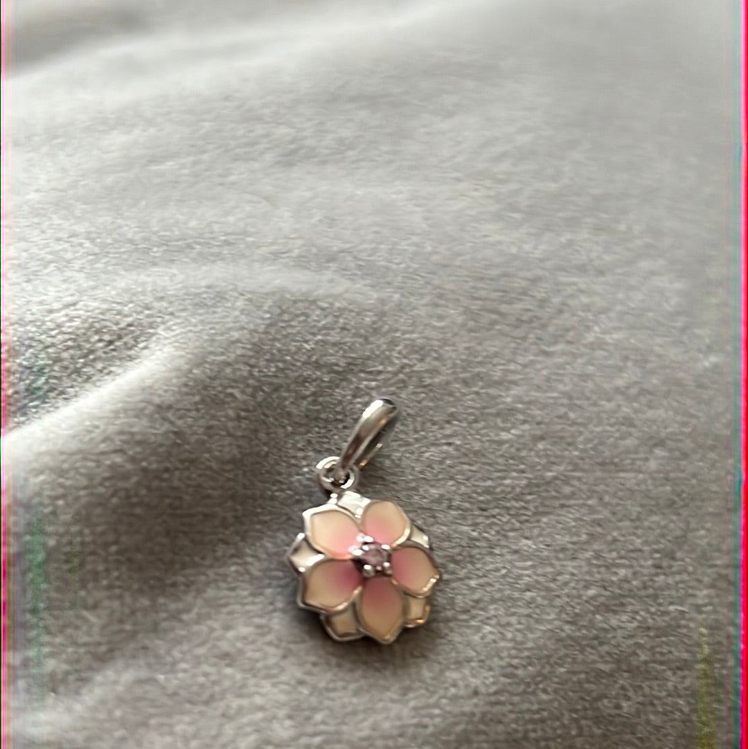Genuine Pandora Pink Magnolia Flower Bloom Pendant Dangle Charm