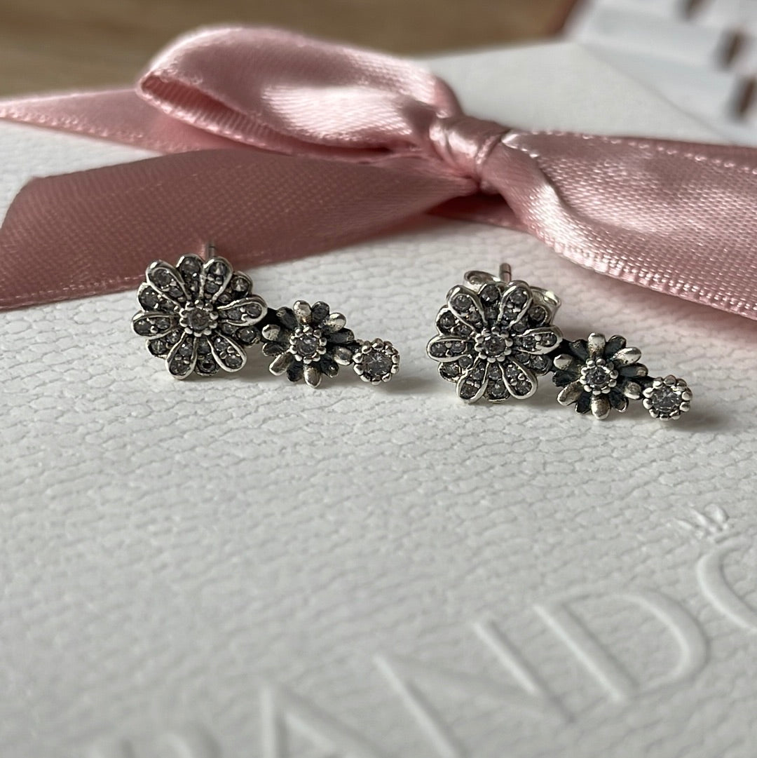 Genuine Pandora Pave New Style Trio of Daisy Flower Earrings