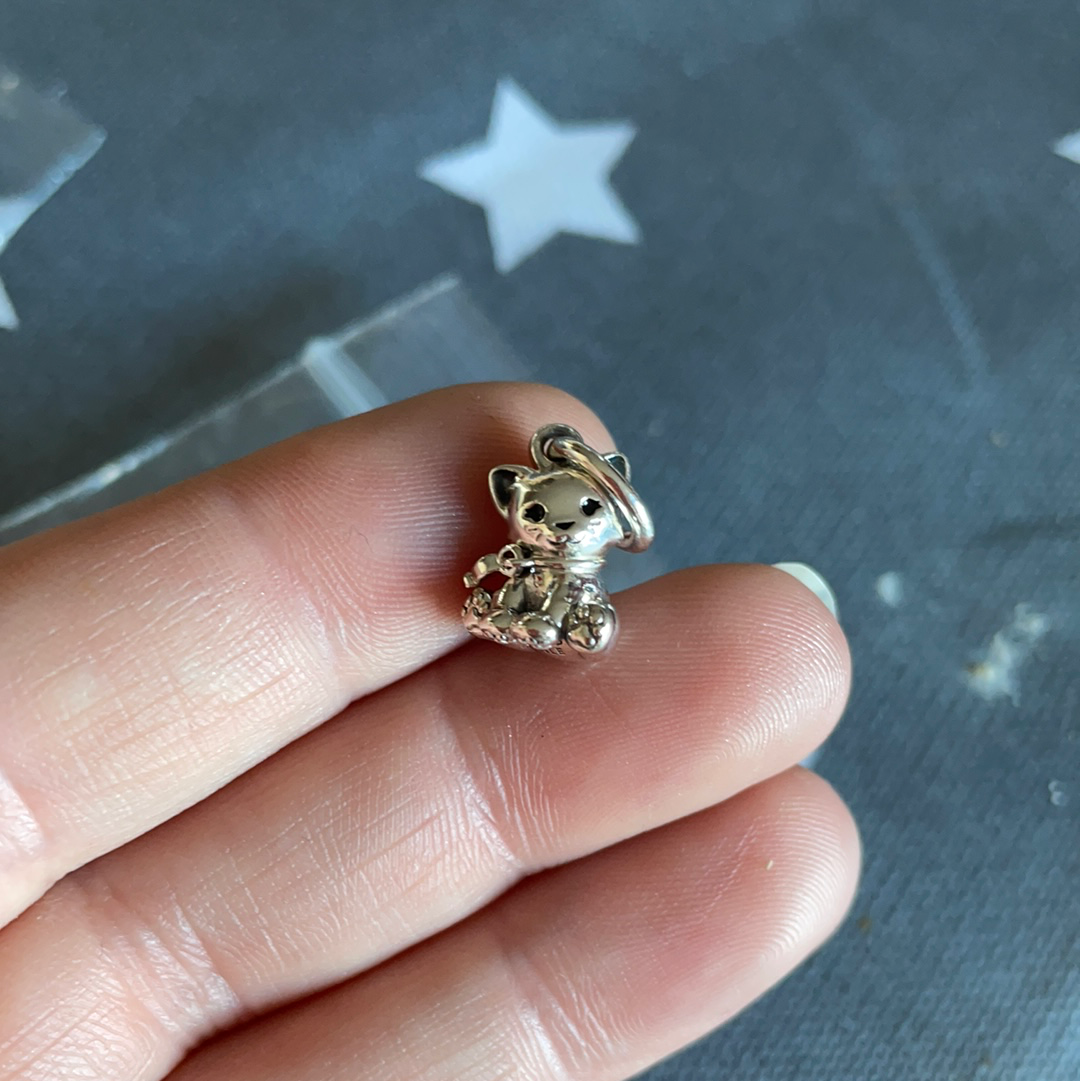 Genuine Pandora  Cat Charm Dangle With Fish Bone Collar Animal Lover