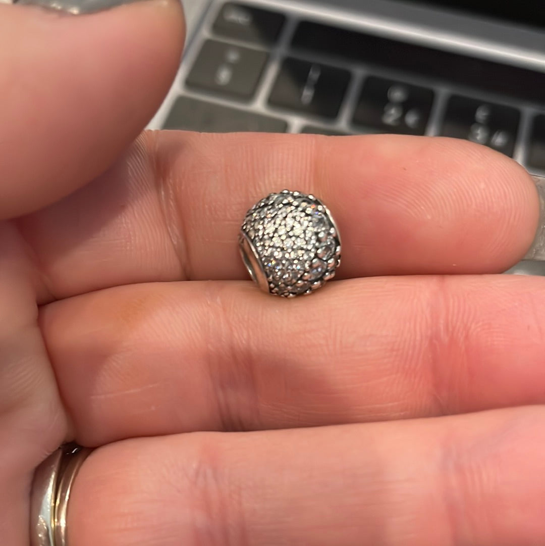 Genuine Pandora Pave Sparkle Ball With Large and Small CZ Charm Clear