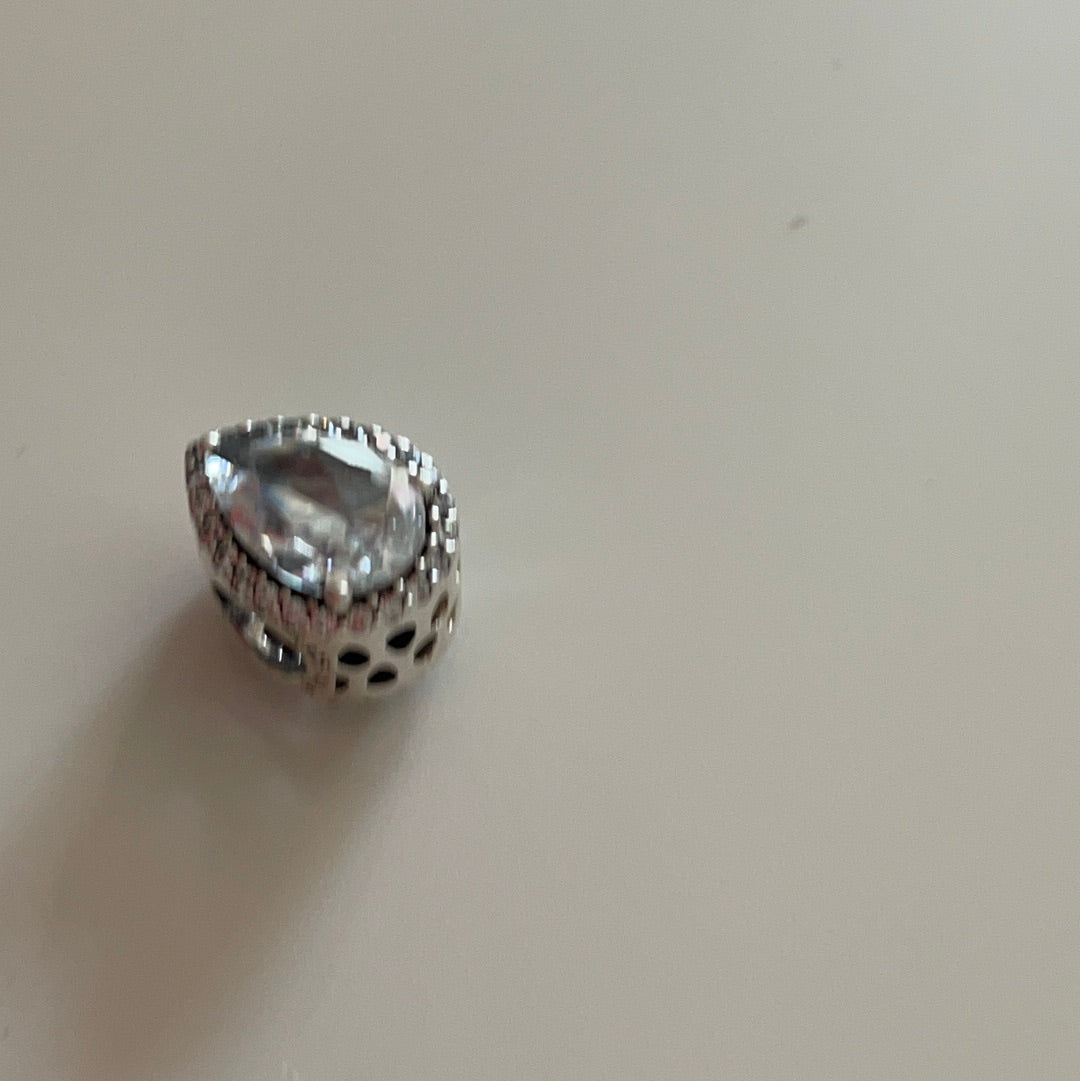 Genuine Pandora Silver Pave Teardrop Stone Beautiful!
