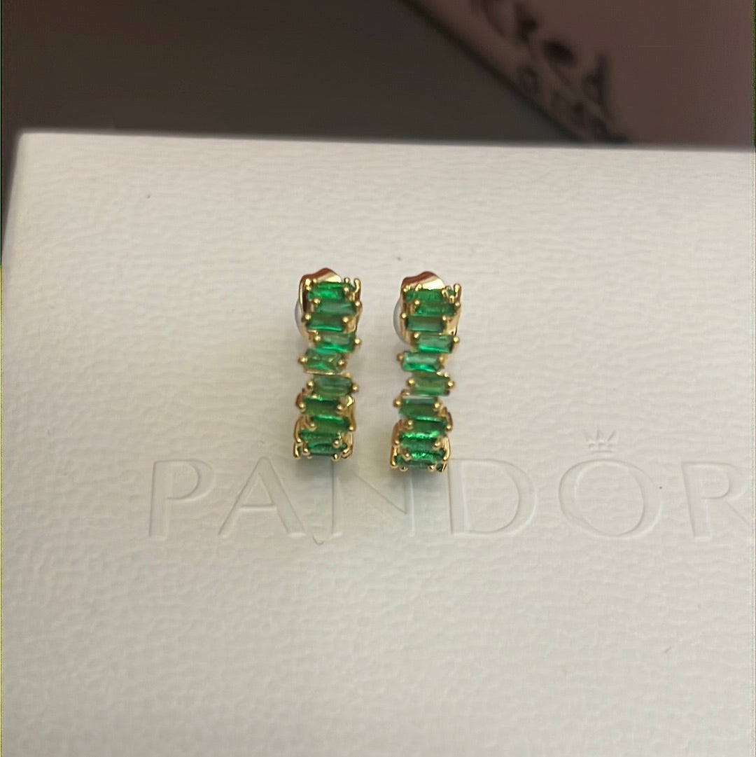 Sterling Silver Gold Plated Hoop Earrings Green CZ Stones