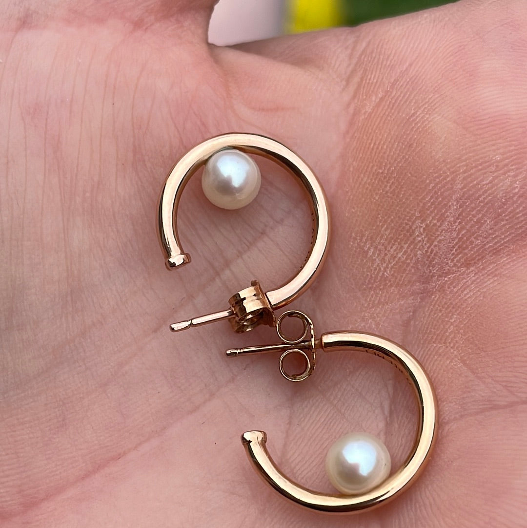 Genuine Pandora Rose Gold Pearl Hoop Earrings