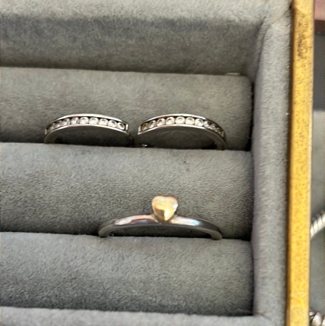 Genuine Pandora Silver with 14ct Gold Tiny Heart Ring 56