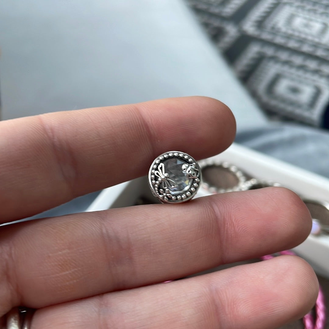 Genuine Pandora Clear Faceted Murano Glass With Daisies, Ladybird and Dragonfly Charm