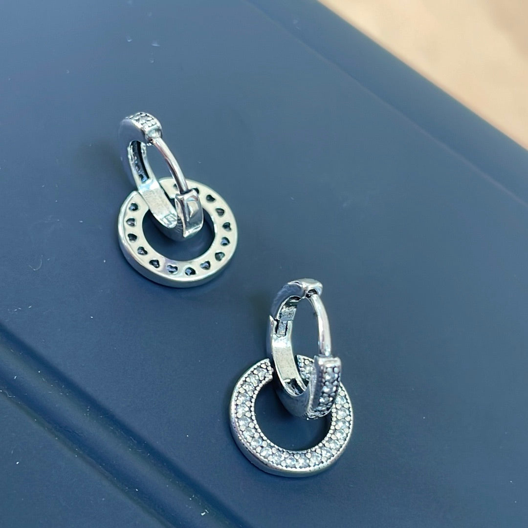 Genuine Pandora Radiant Heart Pave Double Earrings Hoops
