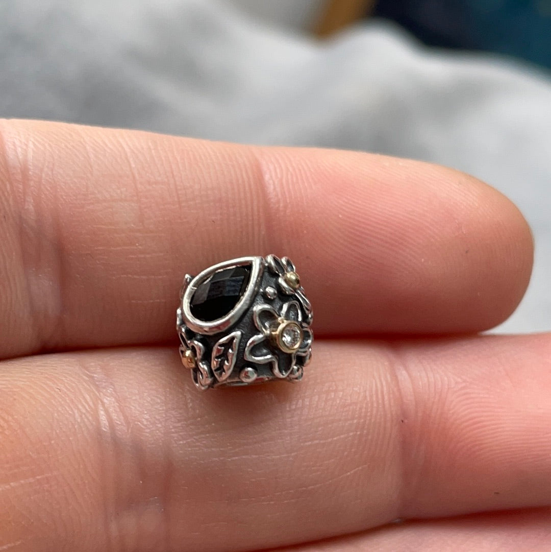 Genuine Pandora Black Onyx Charm Dew Drop RARE HTF