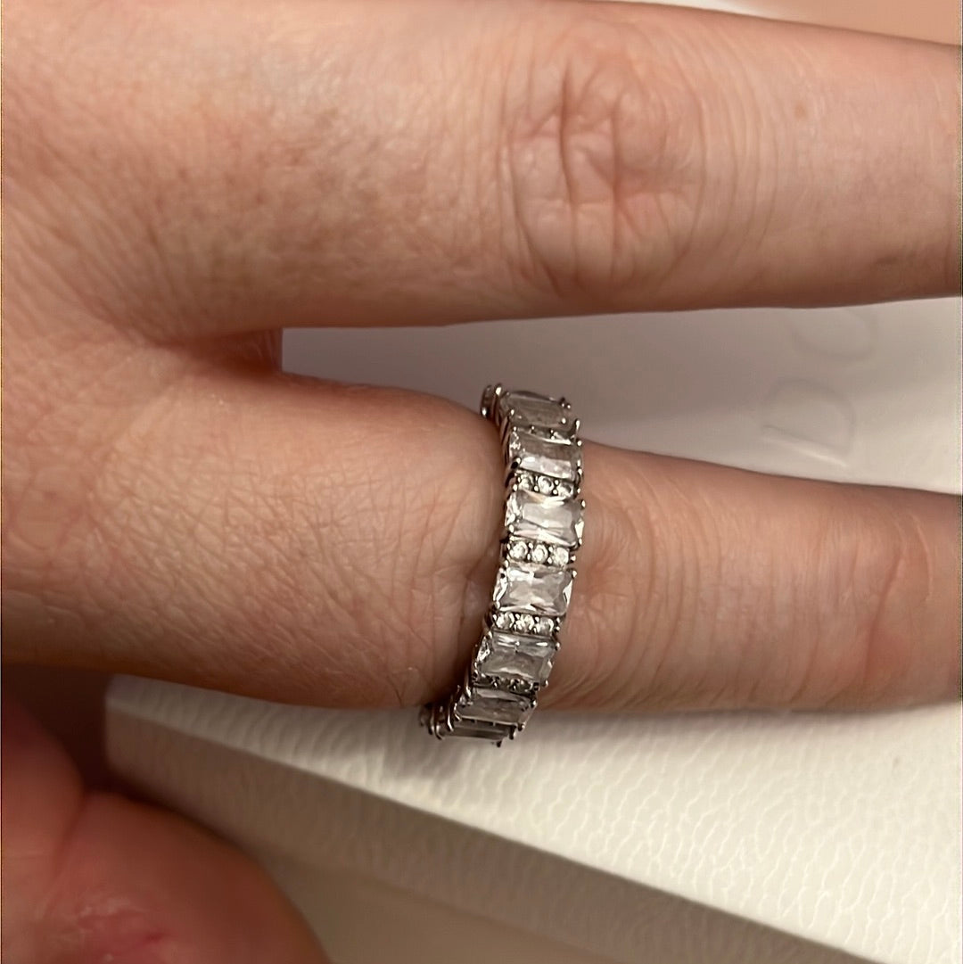 Sterling Silver Large Clear CZ Pave Rectangle Line Ring Size 60