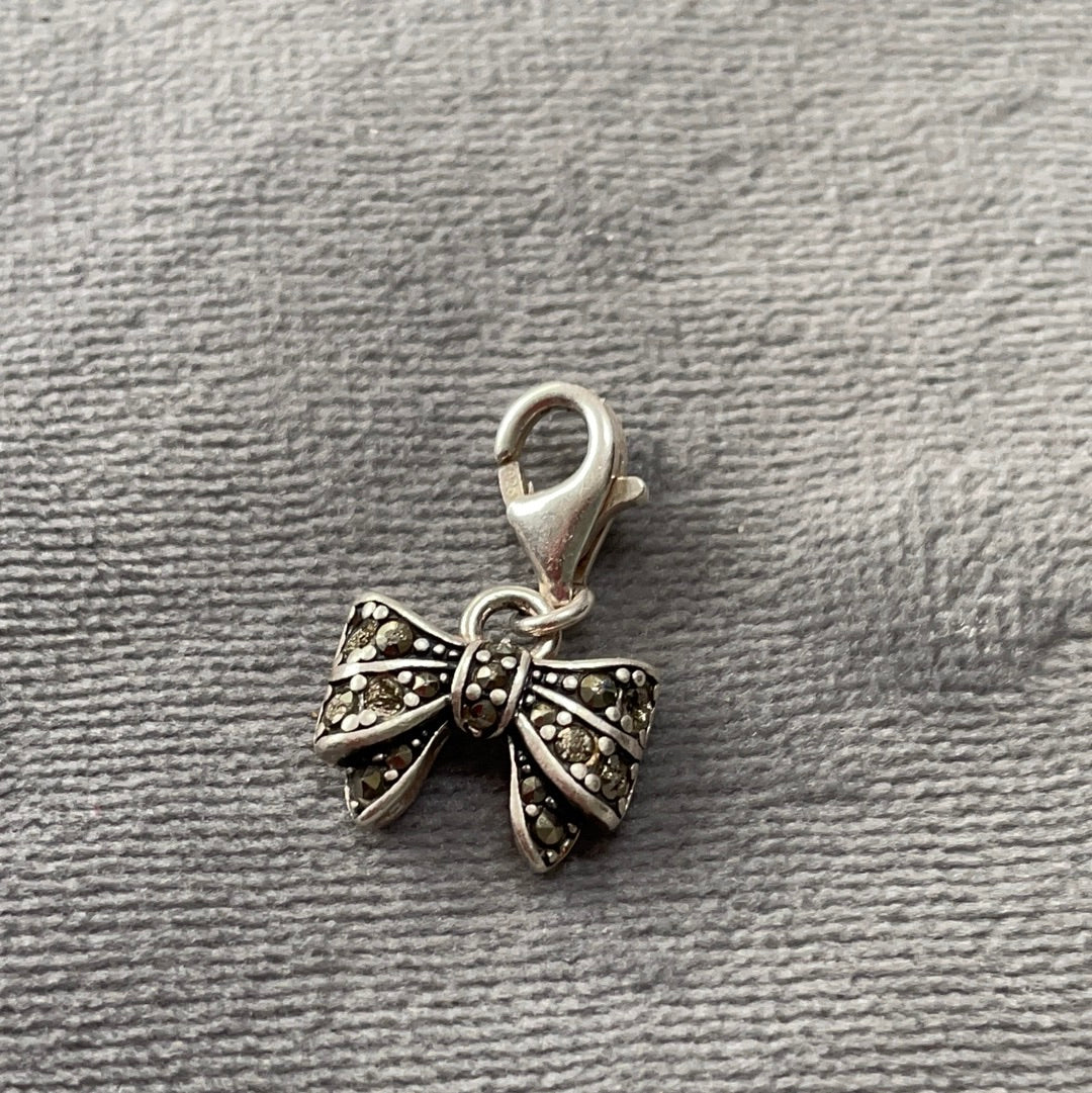 Genuine Thomas Sabo Sterling Silver Dangle Bow Charm WIth Pave Marcasite