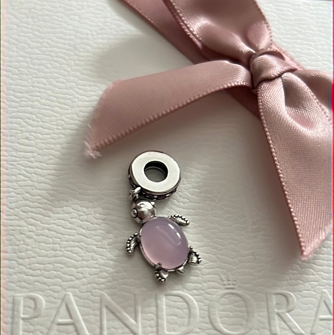 Genuine Pandora Pink Stoned Turtle Summer Collection Dangle Charm