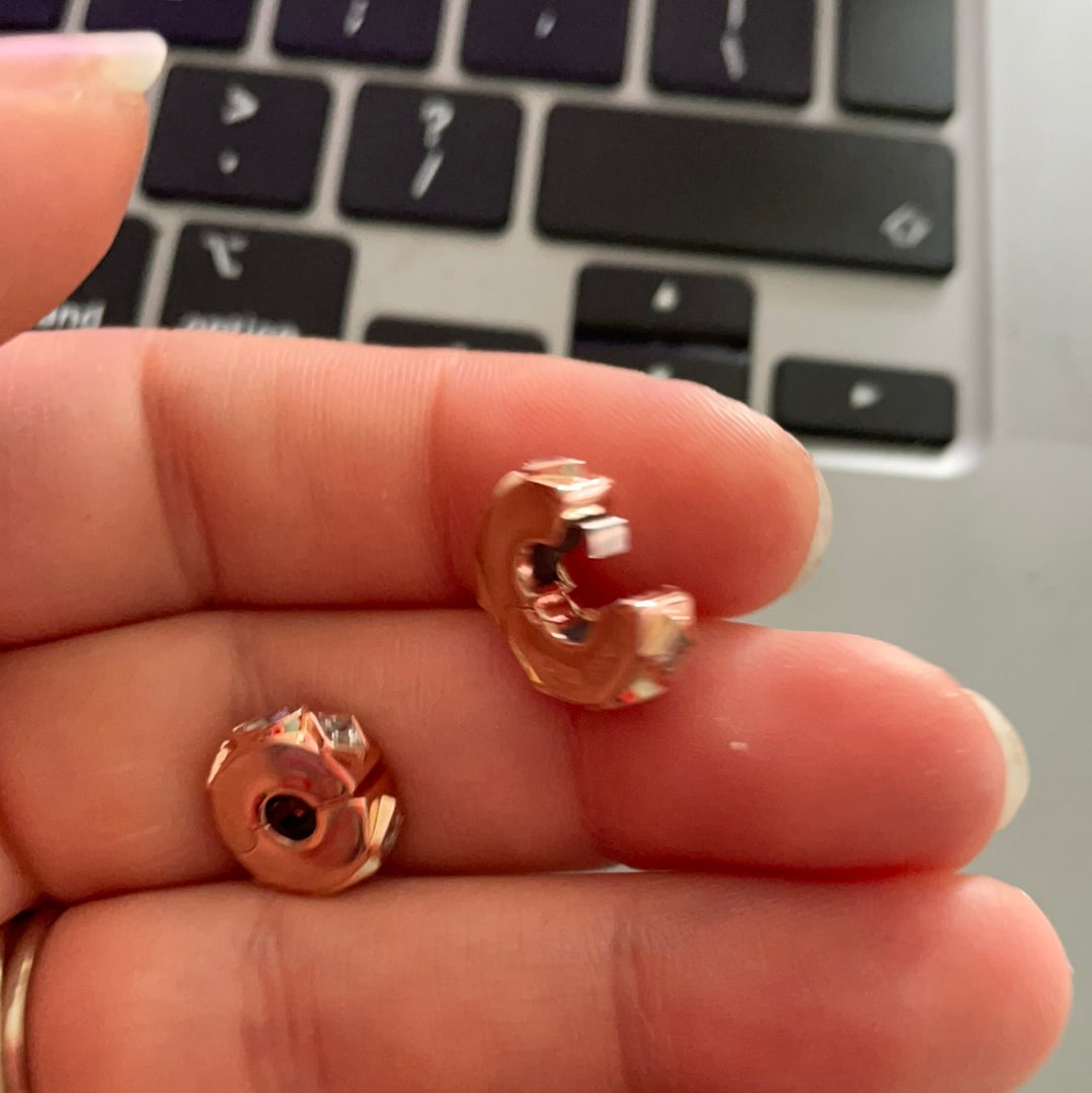 Genuine Pandora Rose Gold Silicone Pave Geometric Shapes Clips PAIR