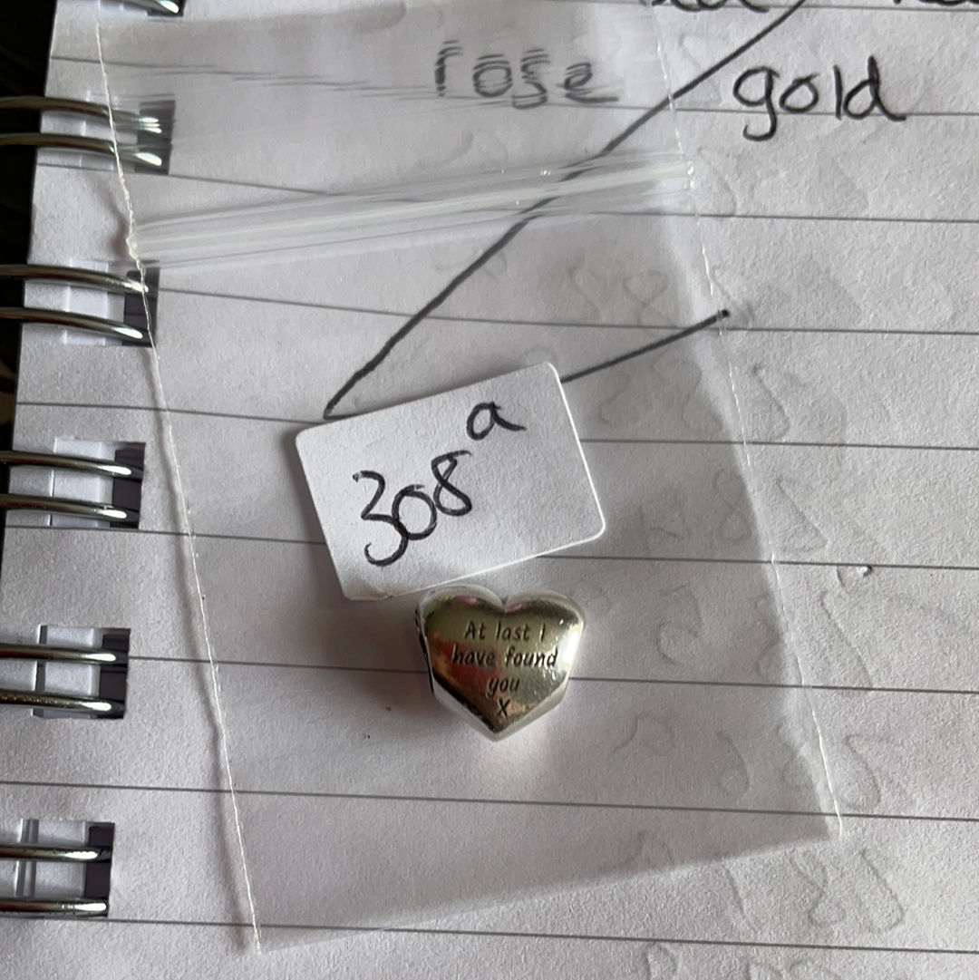 Genuine Pandora Silver Puffed Heart Charm With 'At Last I Have Found You' Wording
