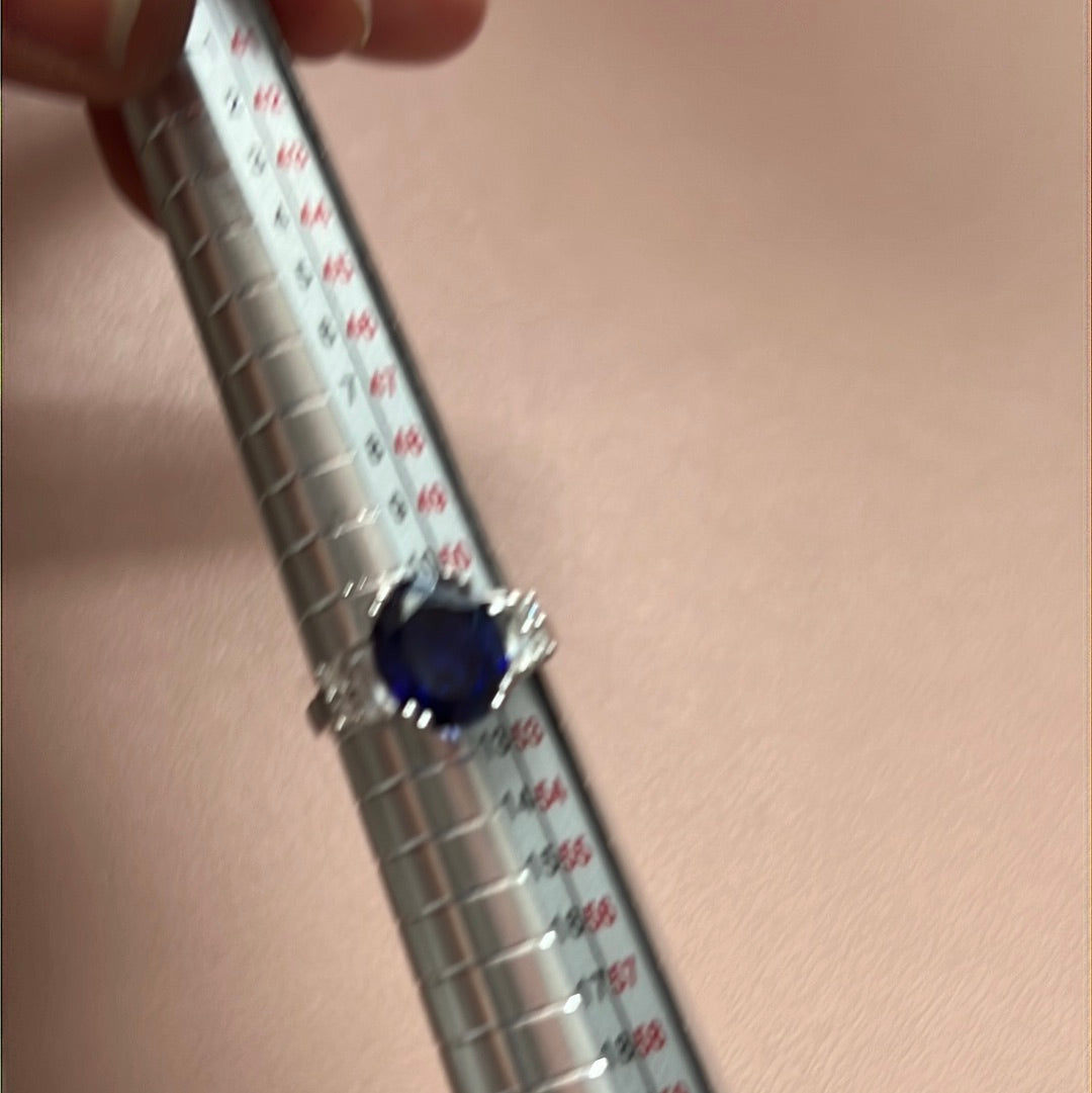 Sterling Silver Ring Beautiful Blue and Clear Stones 52
