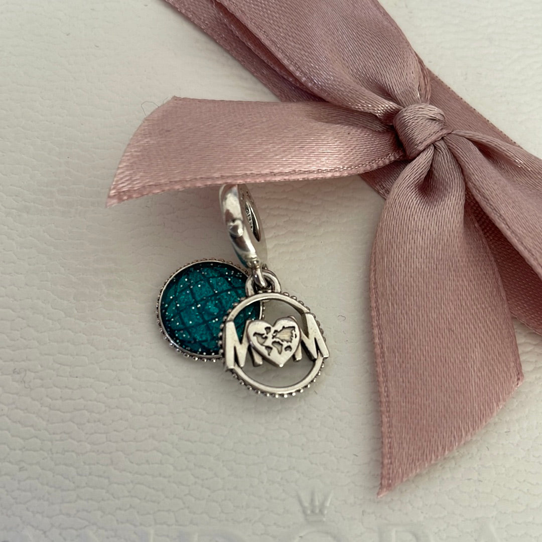 Genuine Pandora Blue Enamel You Are The World to Me Mum Charm Dangle