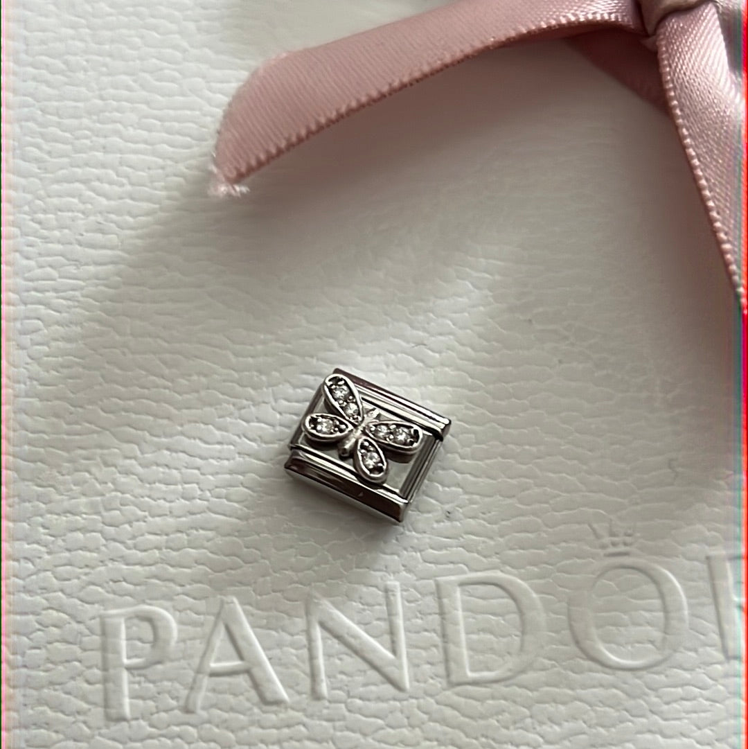 Genuine Nominations Silver Link Charm Pave Butterfly
