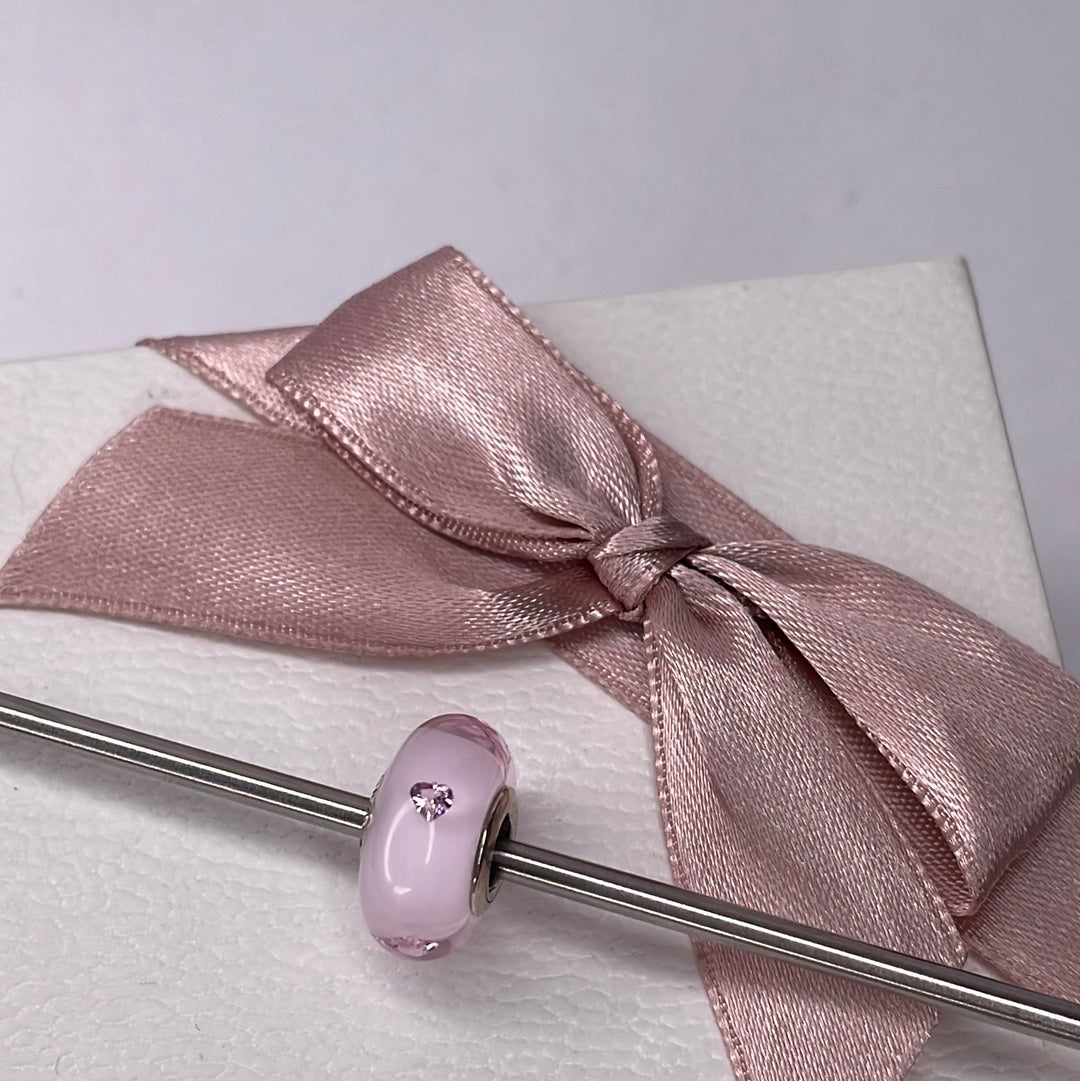 Genuine Pandora Light Pink Murano With Small Cz Stones Glass Charm
