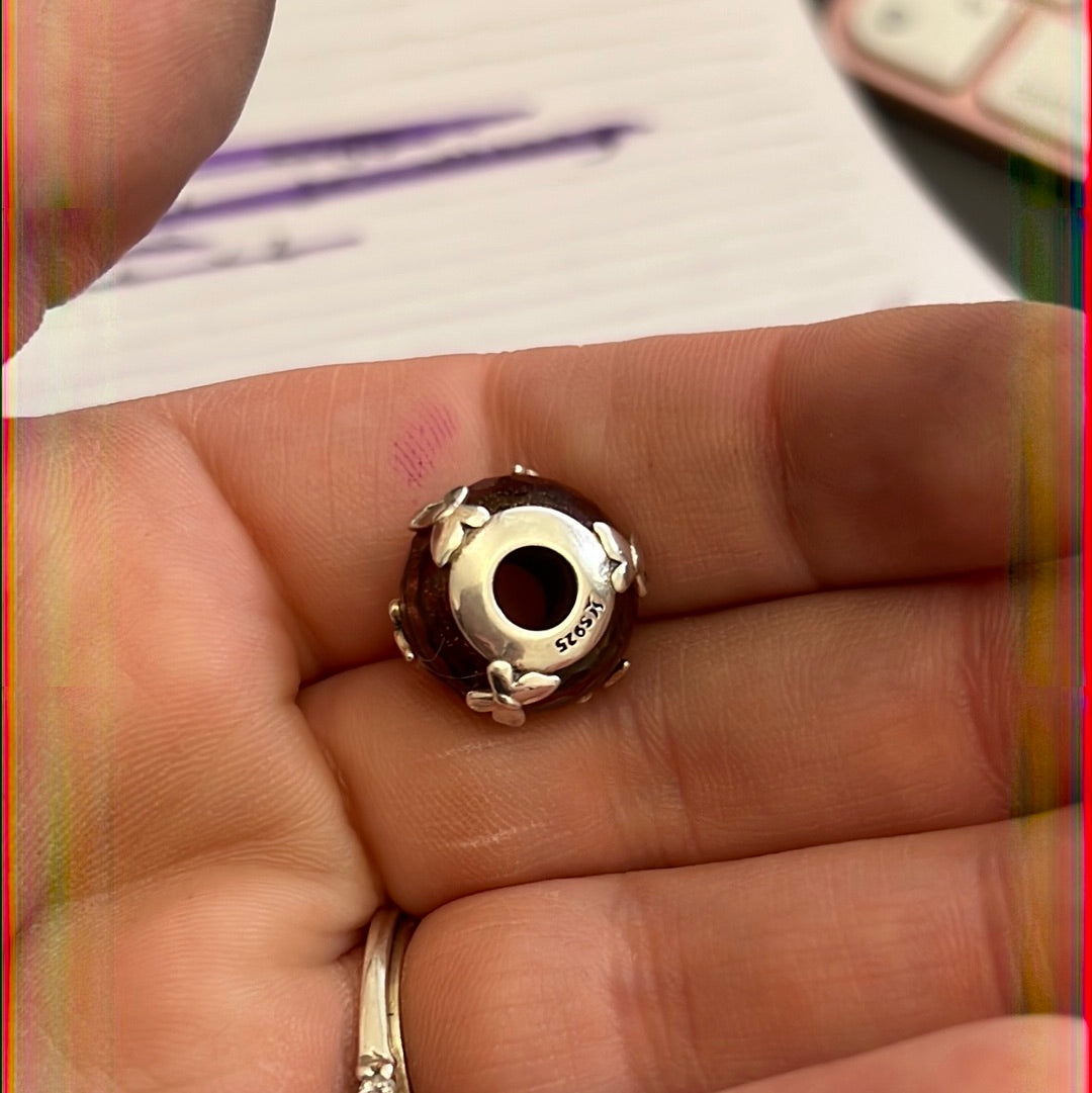 Ohm? Pink and Gold Fleck Sparkle Butterfly Murano Charm