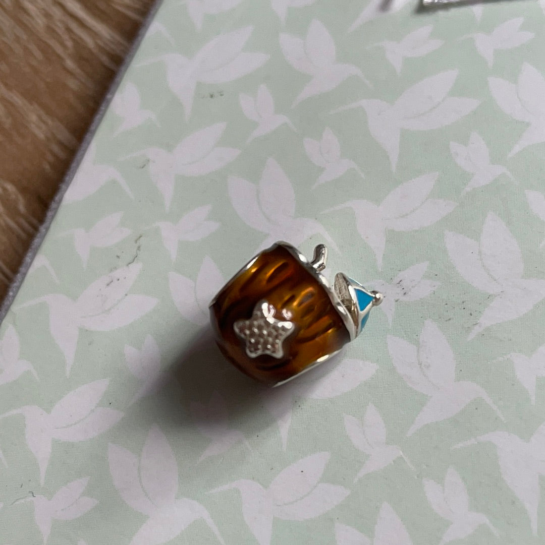 Genuine Chamilia Enamel Coconut Cocktail Glass With Straw and Enamel Umbrella Charm
