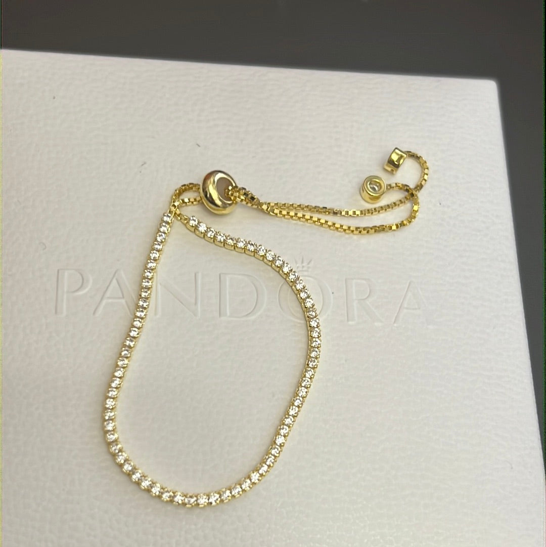 Sterling Silver 18kt Plated Pave Slider Bracelet Adjustable
