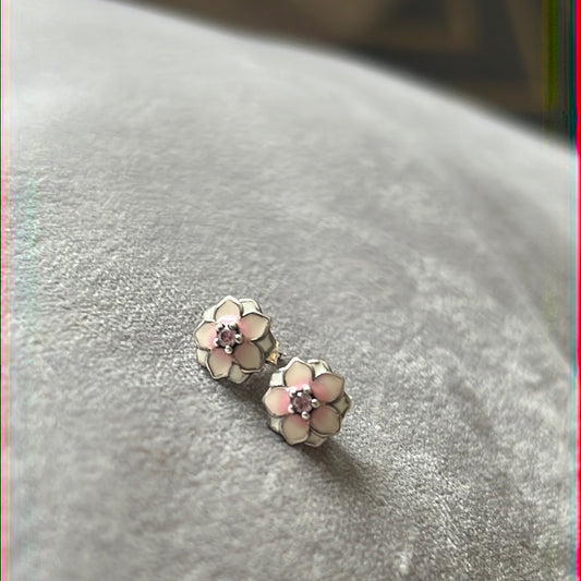 Genuine Pandora Pink Magnolia Flower Bloom Earrings
