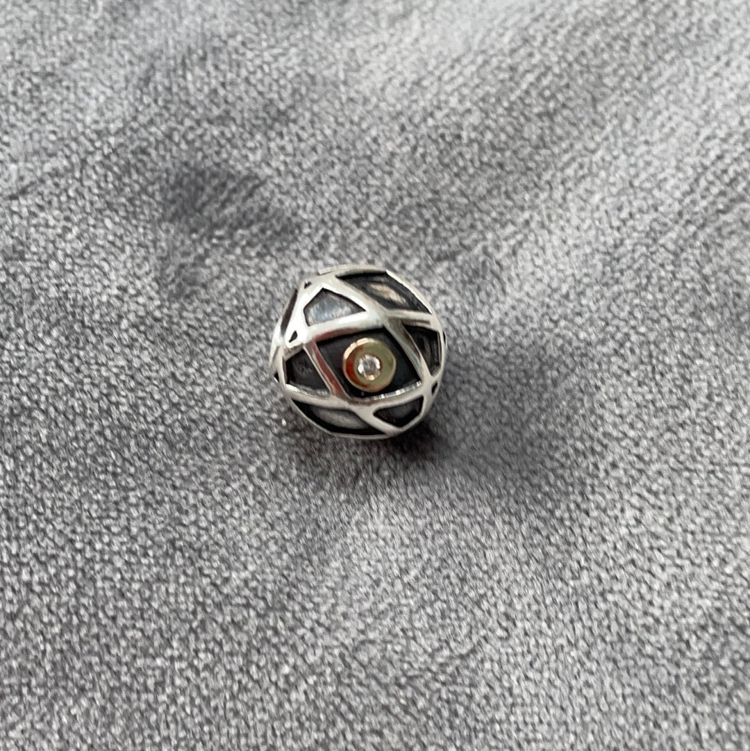 Genuine Pandora Two Tone Diamond Harlequin Charm Retired RARE HTF