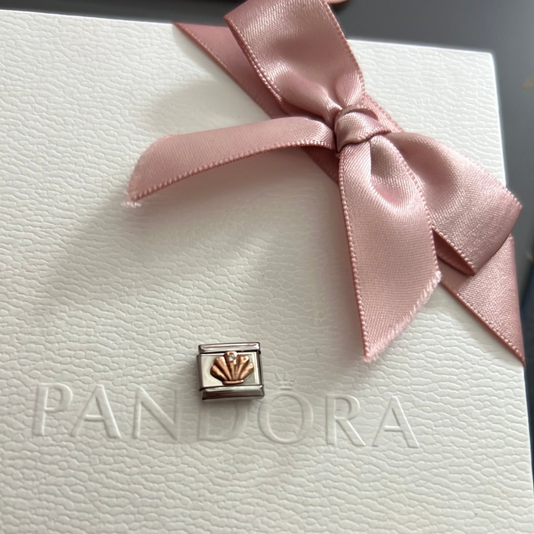 Genuine Nominations Silver Link Charm Rose Gold Accent Shell Cz