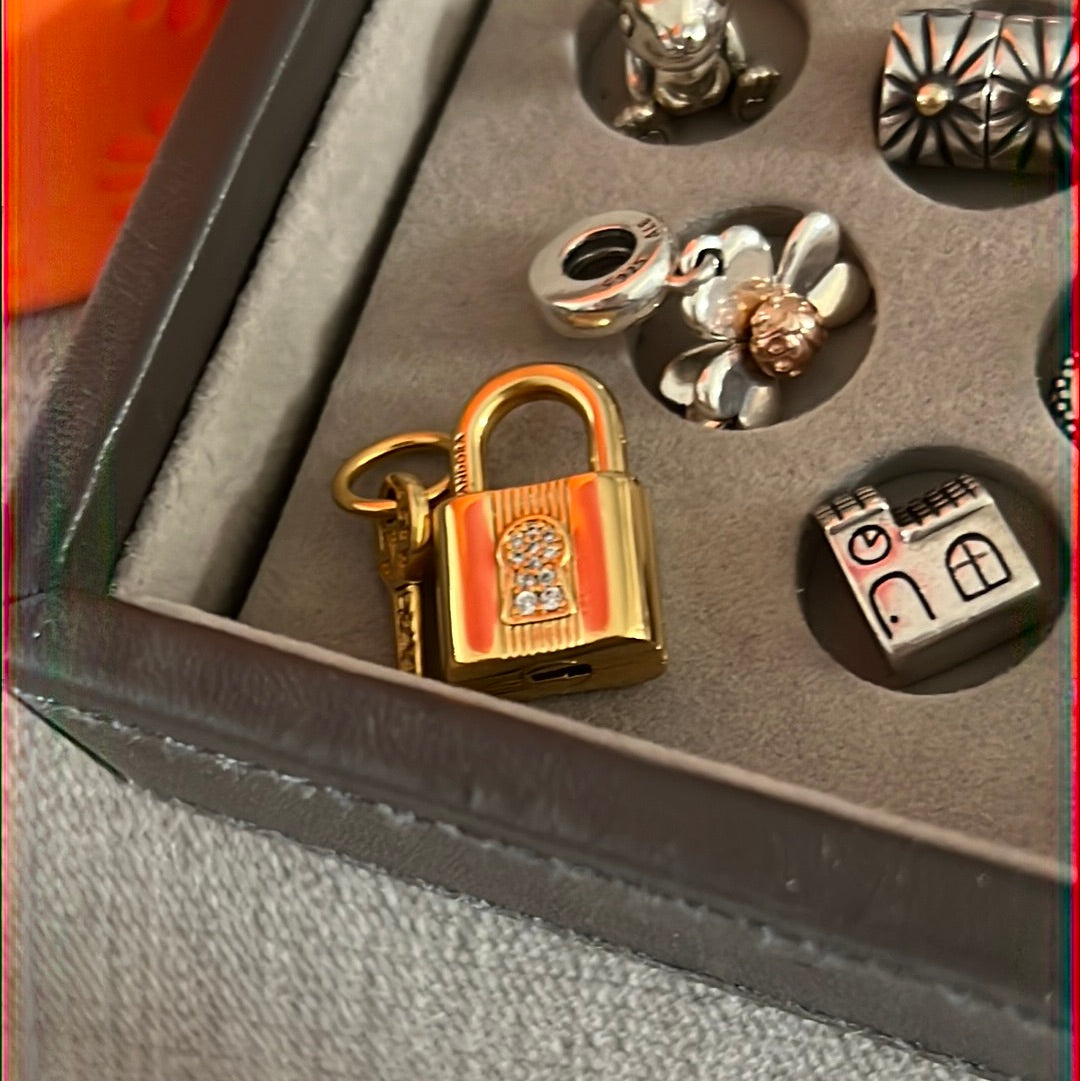 Genuine Pandora Shine Gold Dangle Padlock Heart Charm