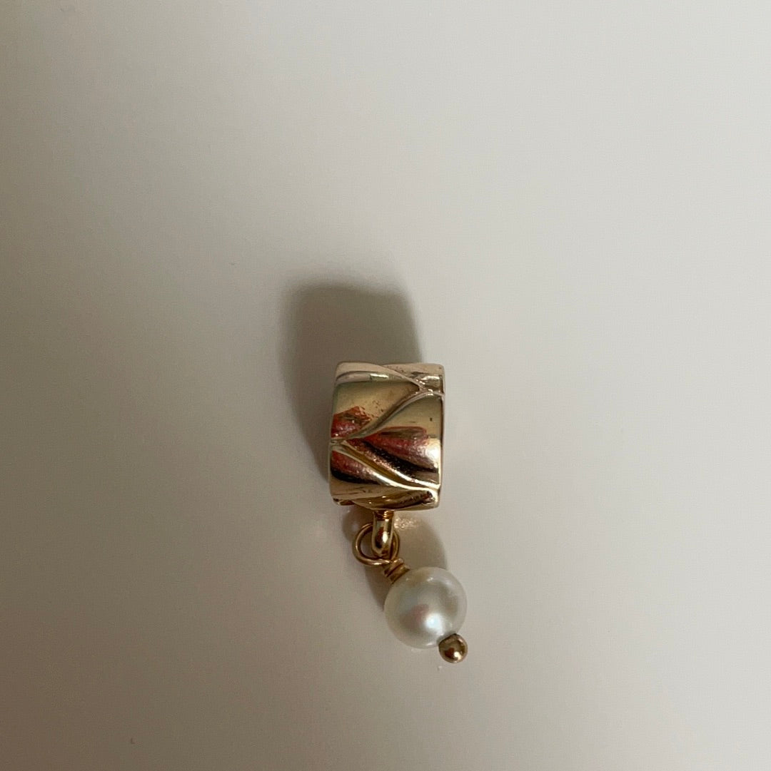 Genuine Pandora Solid 14ct Gold White Freshwater Pearl Dangle SUPER RARE HTF