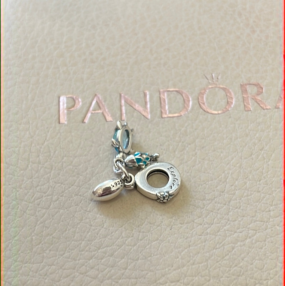 Genuine Pandora Blue Stoned Turtle, Fish and Shell Summer Collection Dangle Charm