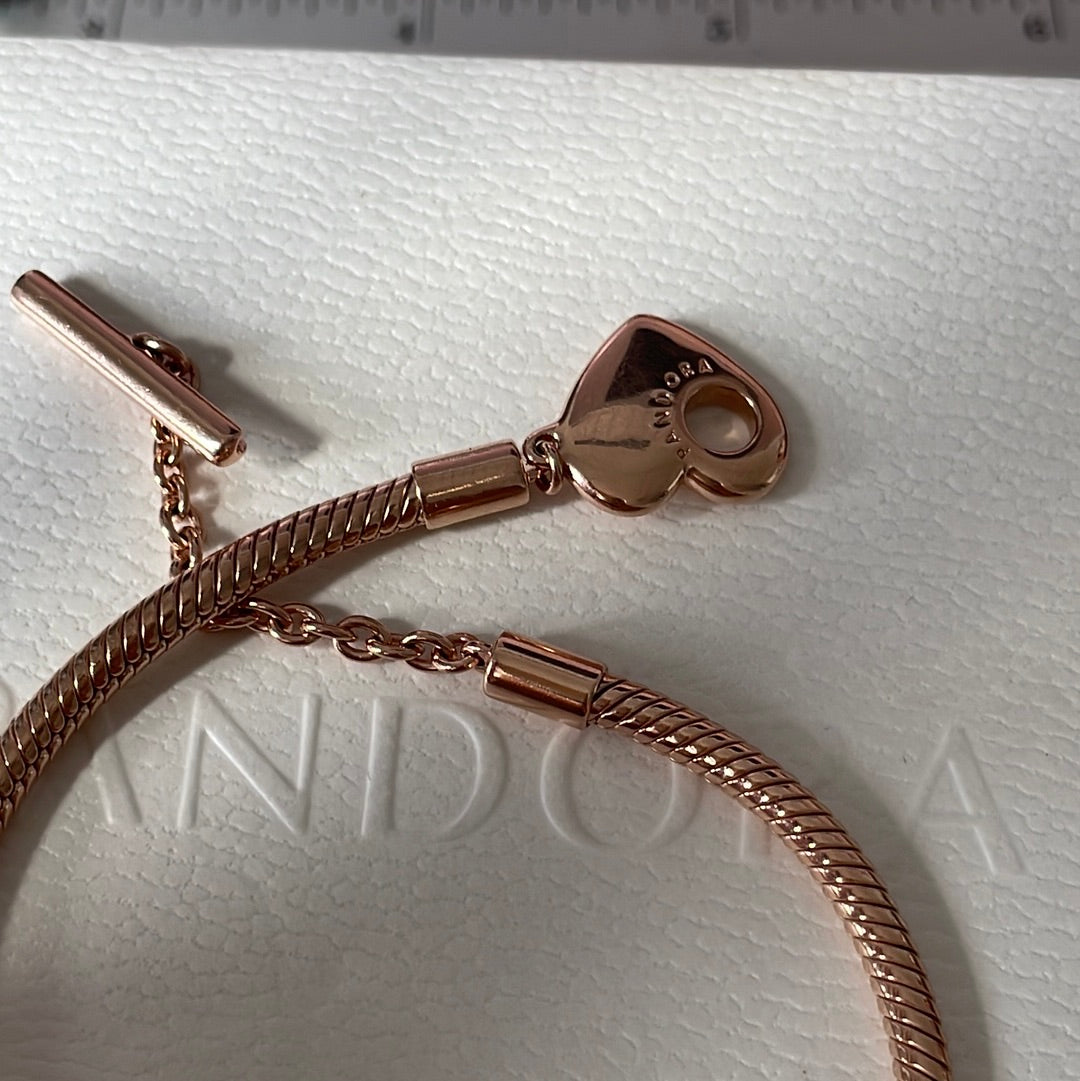 Genuine Pandora Rose Gold Snake Chain Moments New Style Smooth Heart Chain T-Clasp Style 18cm