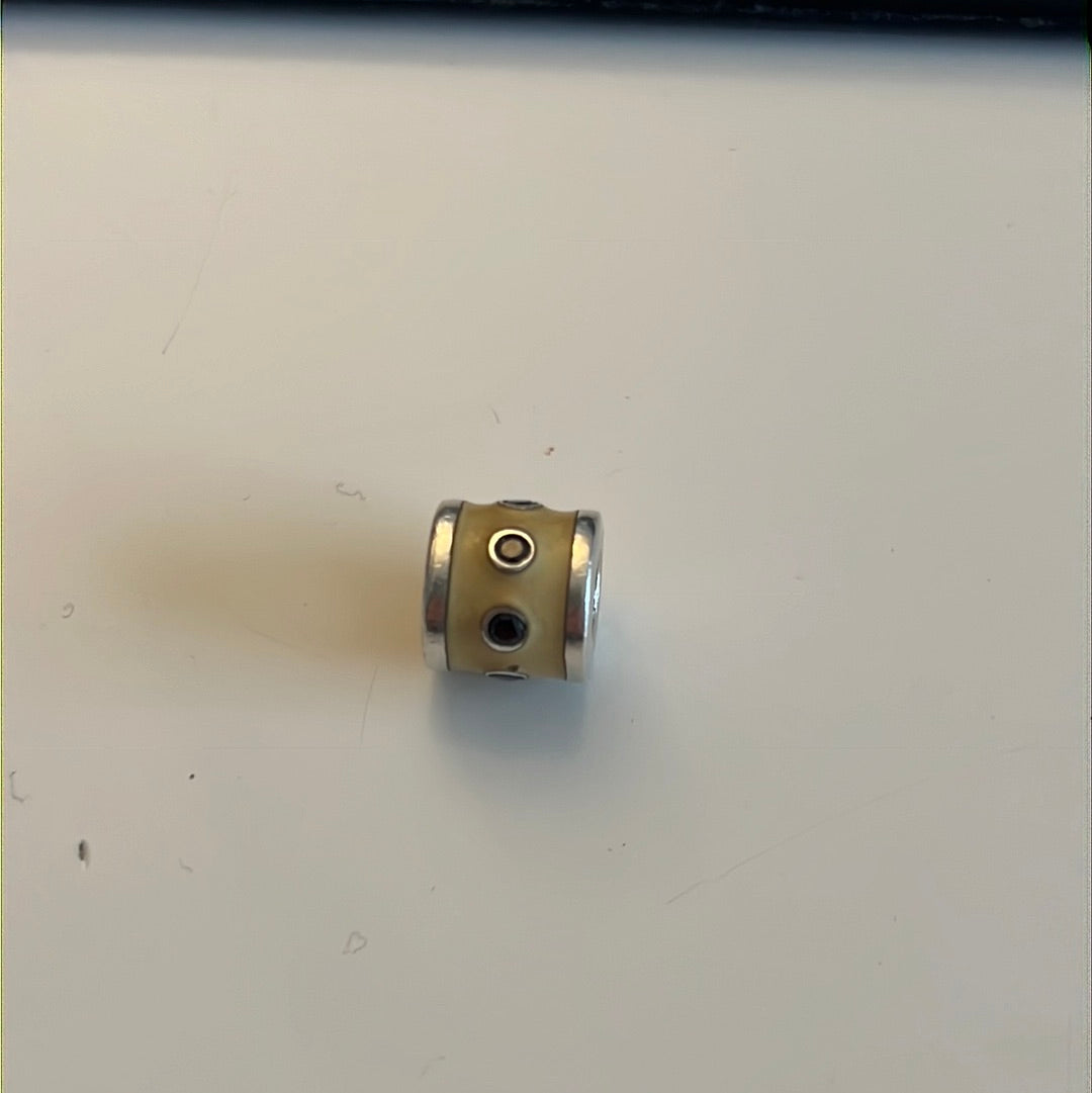 Genuine Pandora Tan Cream Enamel Promise Black CZ Enamel Barrel charm With CZ Rare