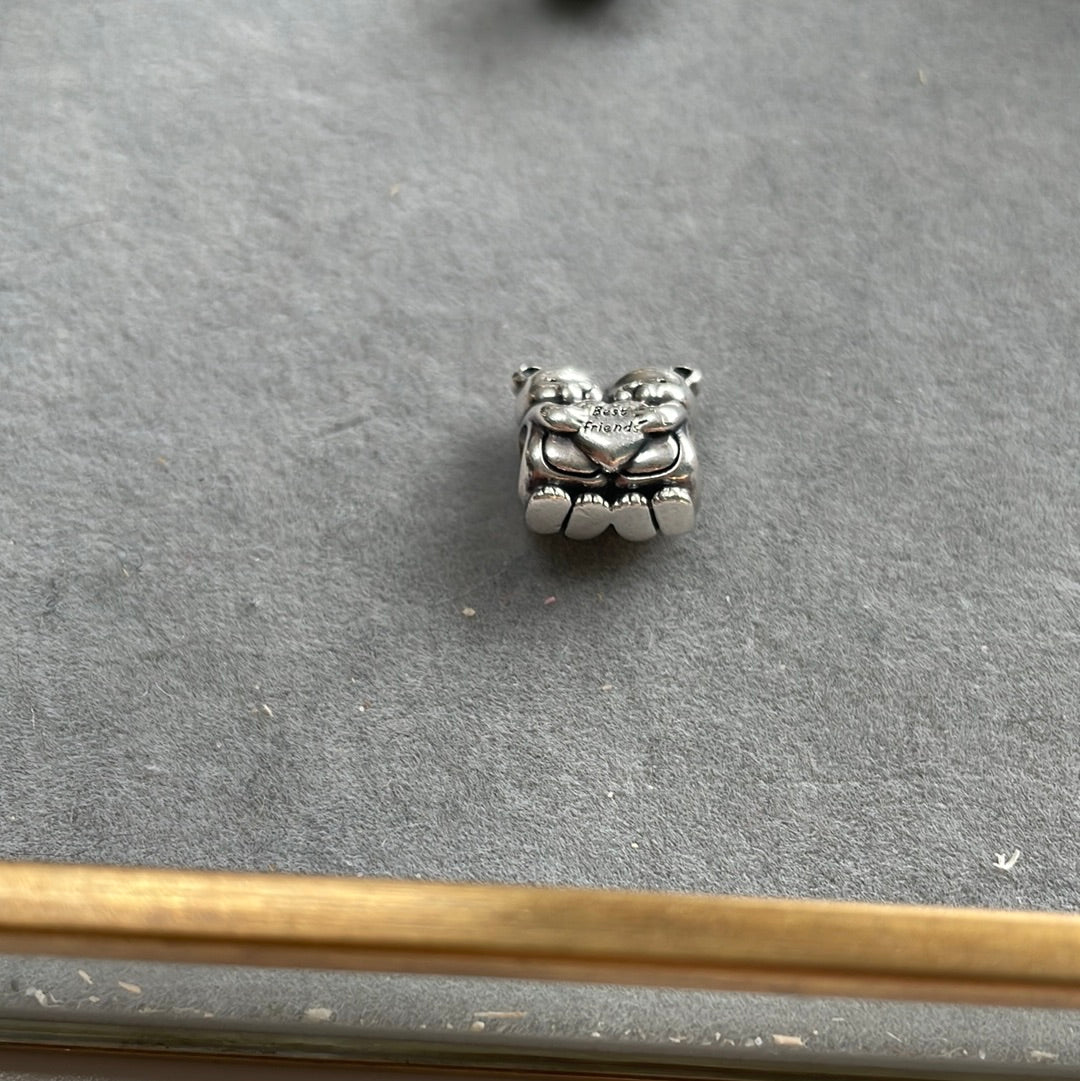 Genuine Pandora Bears Charm Holding Best Friends Heart